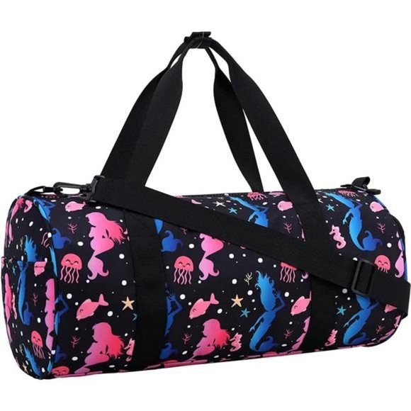 KIDS Duffle Bag Girls Kids Overnight Bags Mermaid-Black